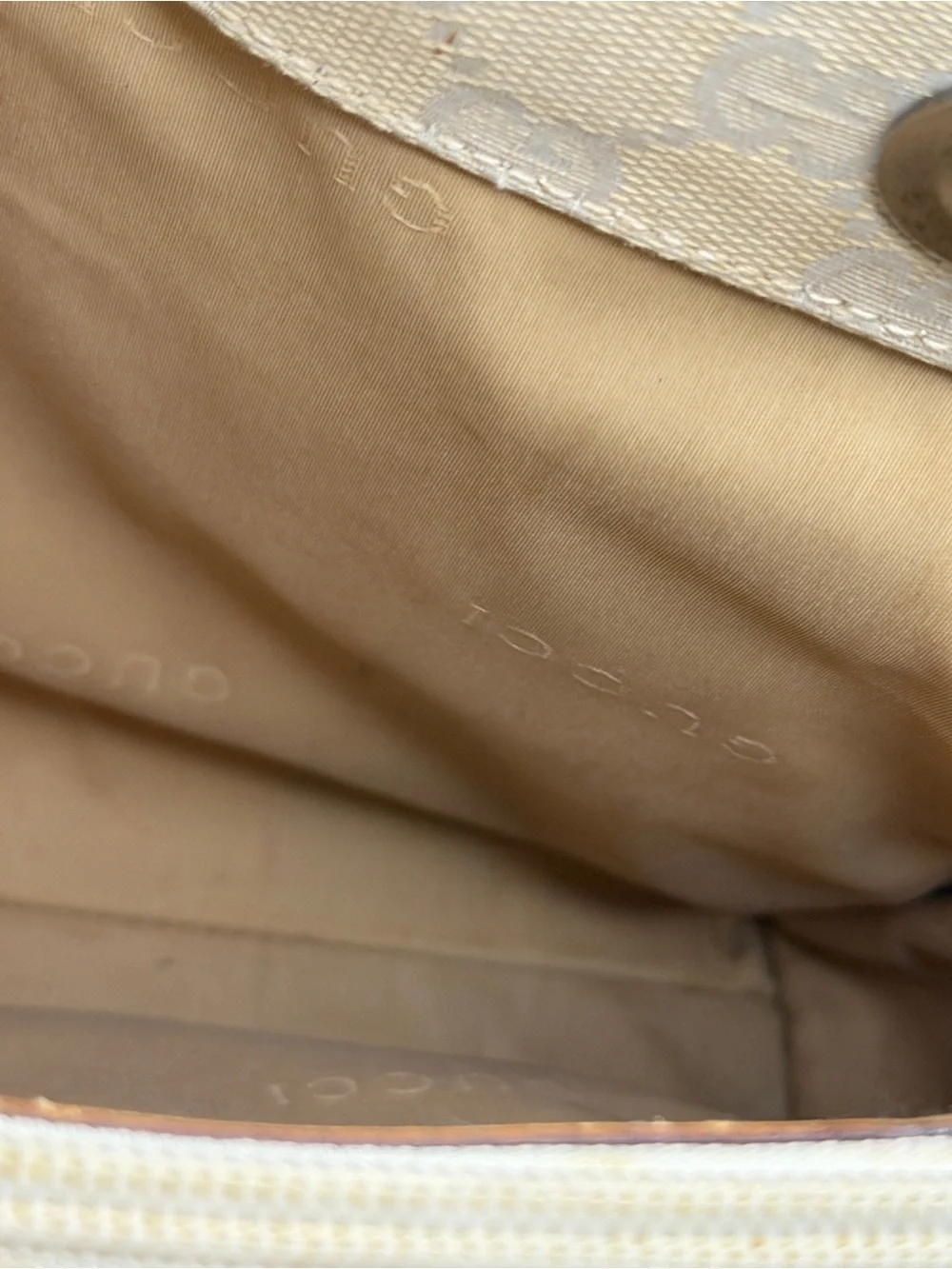 Gucci GG Canvas Bamboo Handle Tote Ivory Beige Vintage Italy